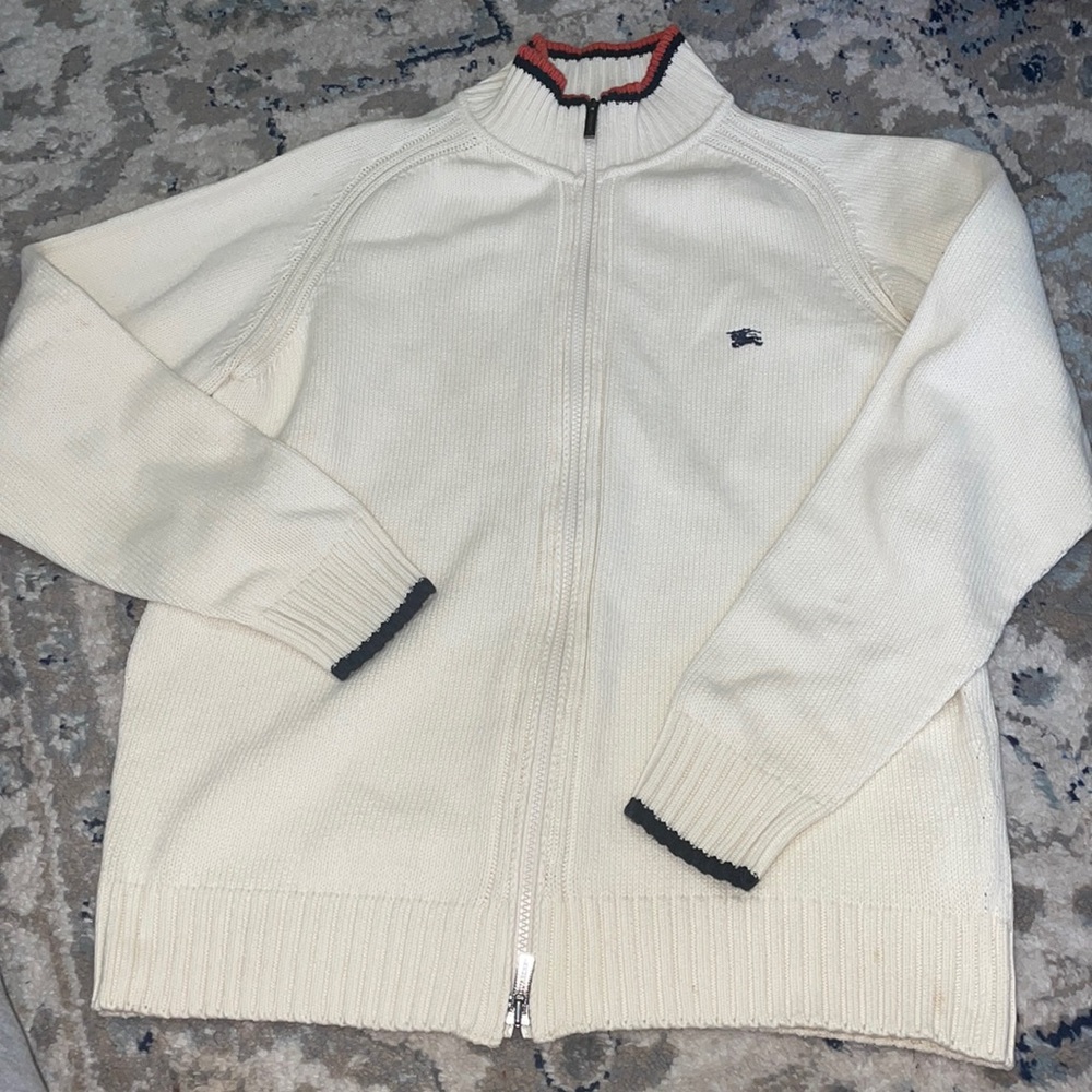 Burberry London Luxurious Cotton Cable Knit Full Zip Sweater | 5
